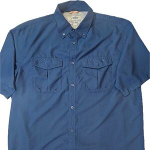 AFTCO Shirt Mens Large Blue AFTECH Short Sleeve Fishing Button Front Performance